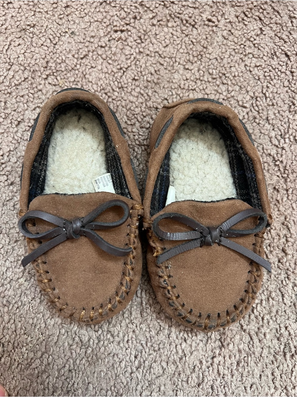 Kids Brown Moccasin Slippers with Sherpa Lining